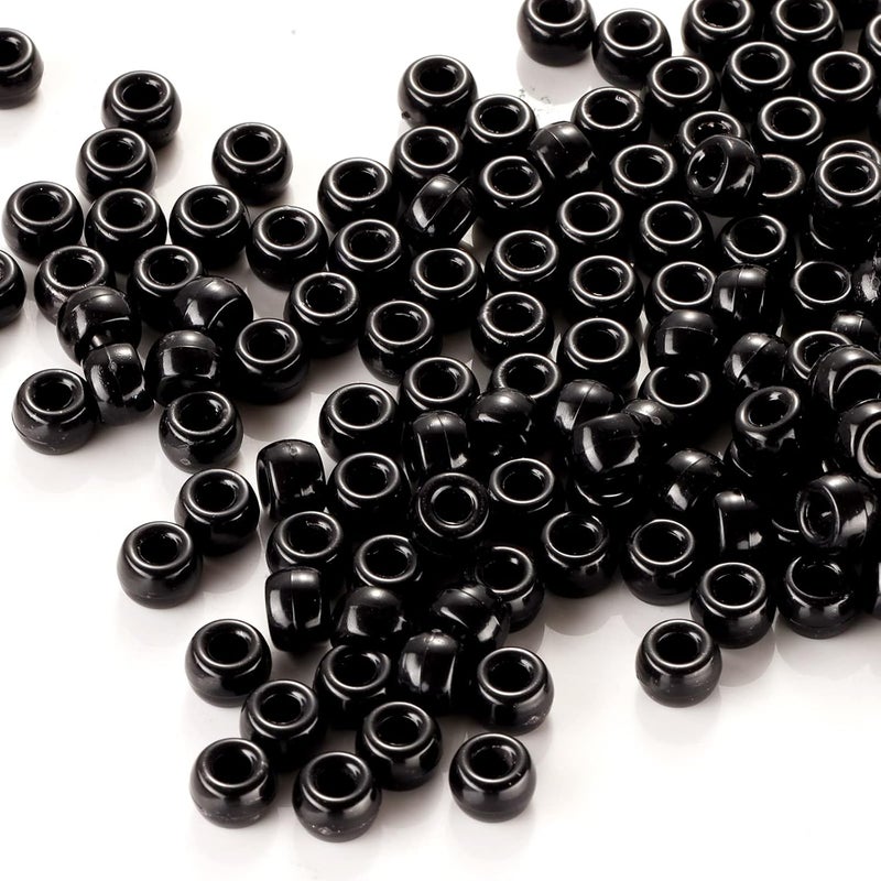 FINEWEN Black Pony Beads(1200Pcs 6x9mm) Hair Beads,Pony Beads Bulk,Beads for Bracelets Making,Beads for Hair Braids (Black) - Image 5